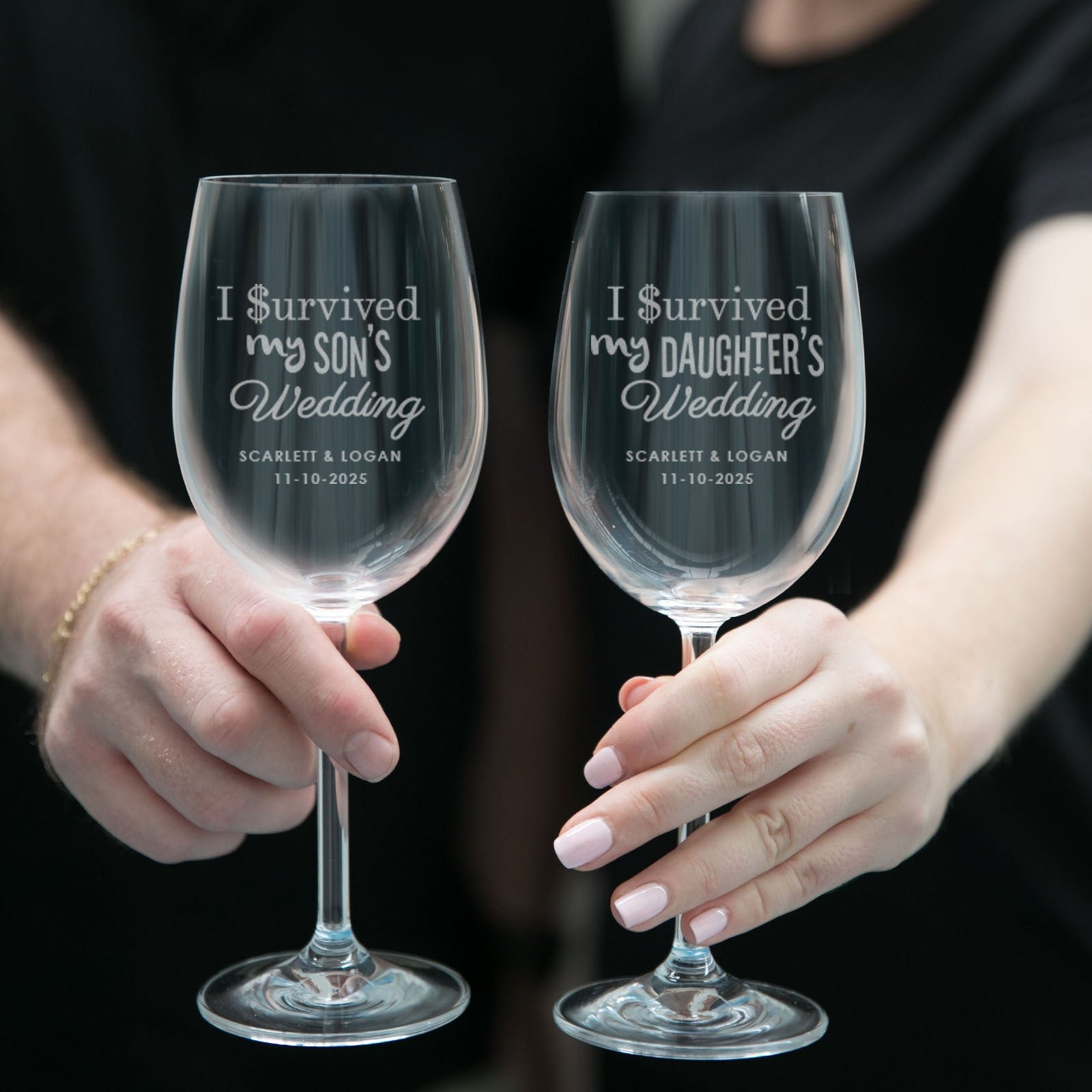 I Survived My Daughter / Son’s Wedding Engraved Wine Glass 360ml