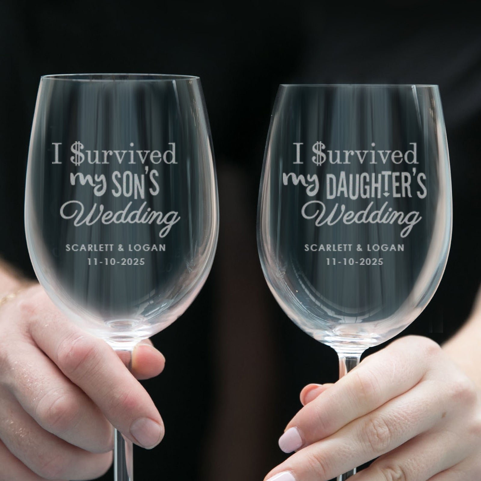 I Survived My Daughter / Son’s Wedding Engraved Wine Glass 360ml