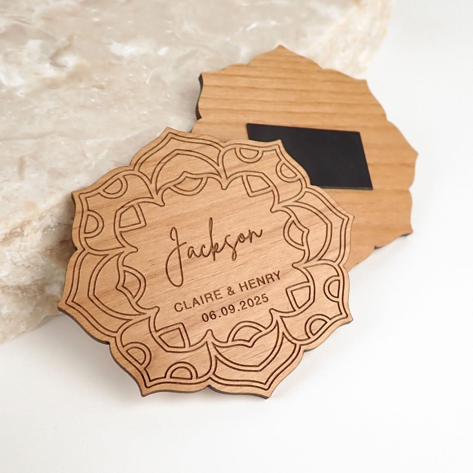 Engraved Wooden Wedding Flower Place Cards