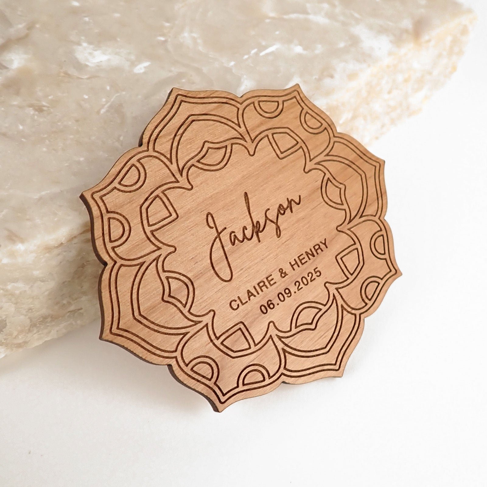 Engraved Wooden Wedding Flower Place Cards