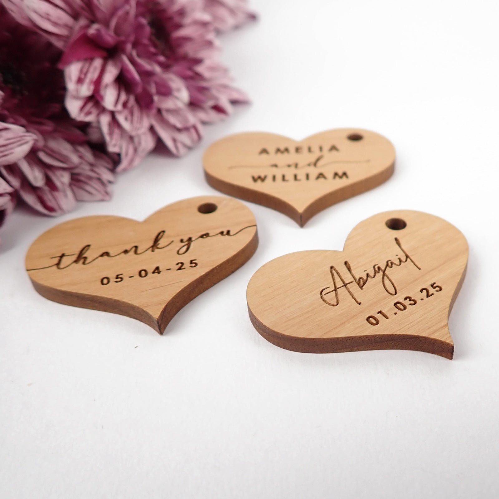 Engraved Wooden Heart Wedding Gift Tags