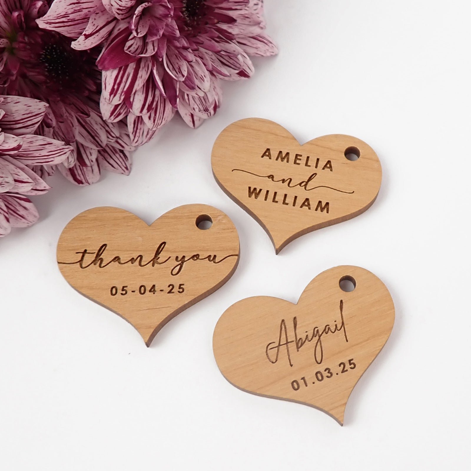 Engraved Wooden Heart Wedding Gift Tags