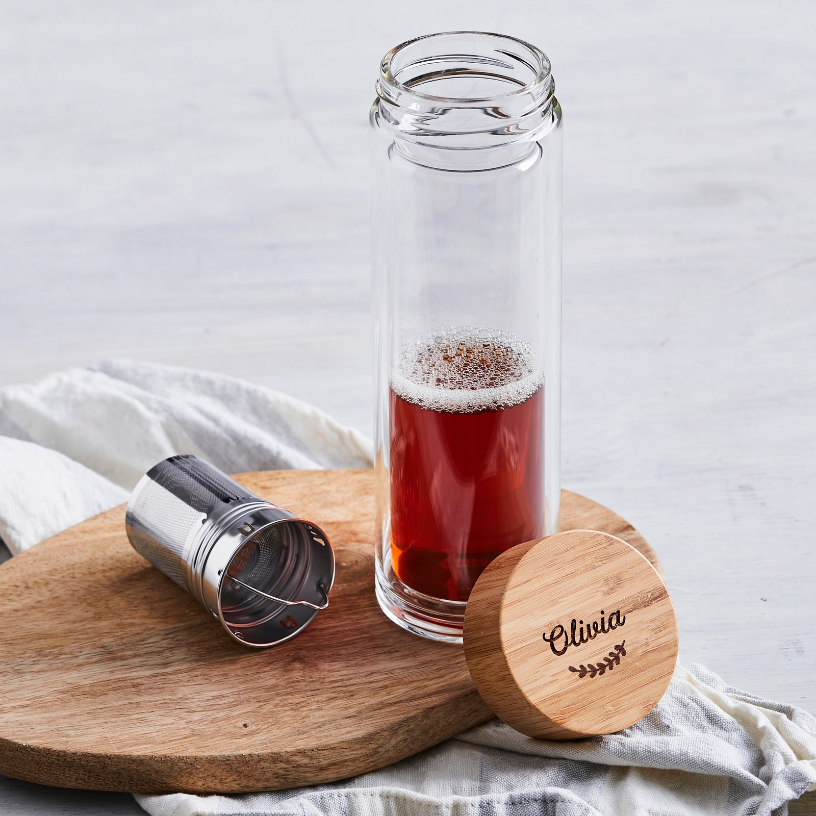Engraved Wooden Lid Tea Infuser