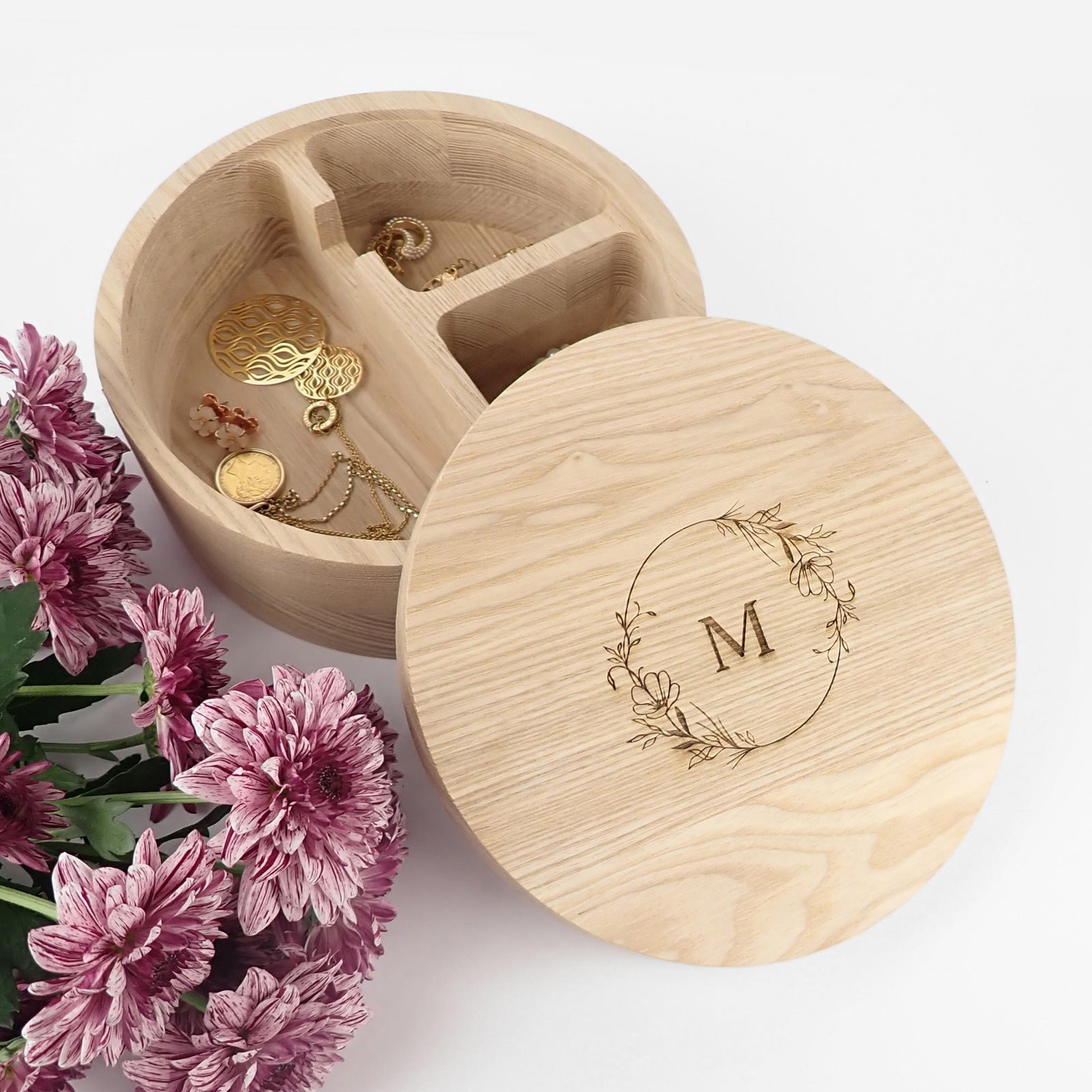 Engraved Wooden Mirror Jewellery Box