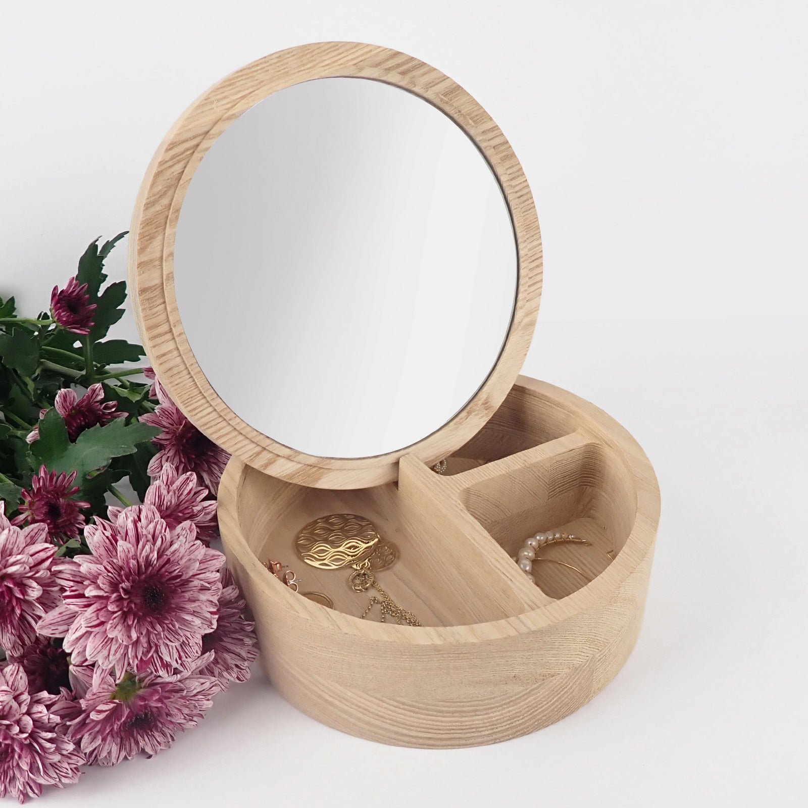 Engraved Wooden Mirror Jewellery Box