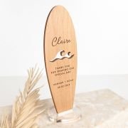 Engraved Wooden Surfboard Place Cards with Stand