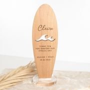 Engraved Wooden Surfboard Place Cards with Stand