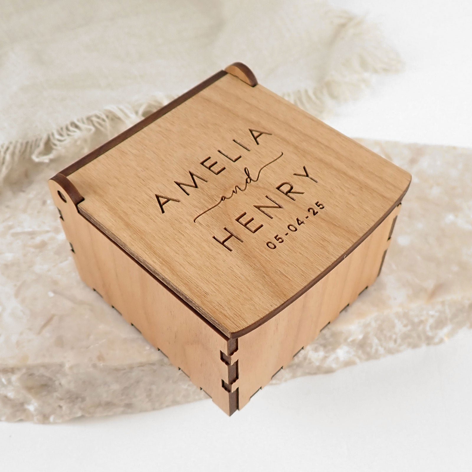 Engraved Wooden Wedding Ring Keepsake Box