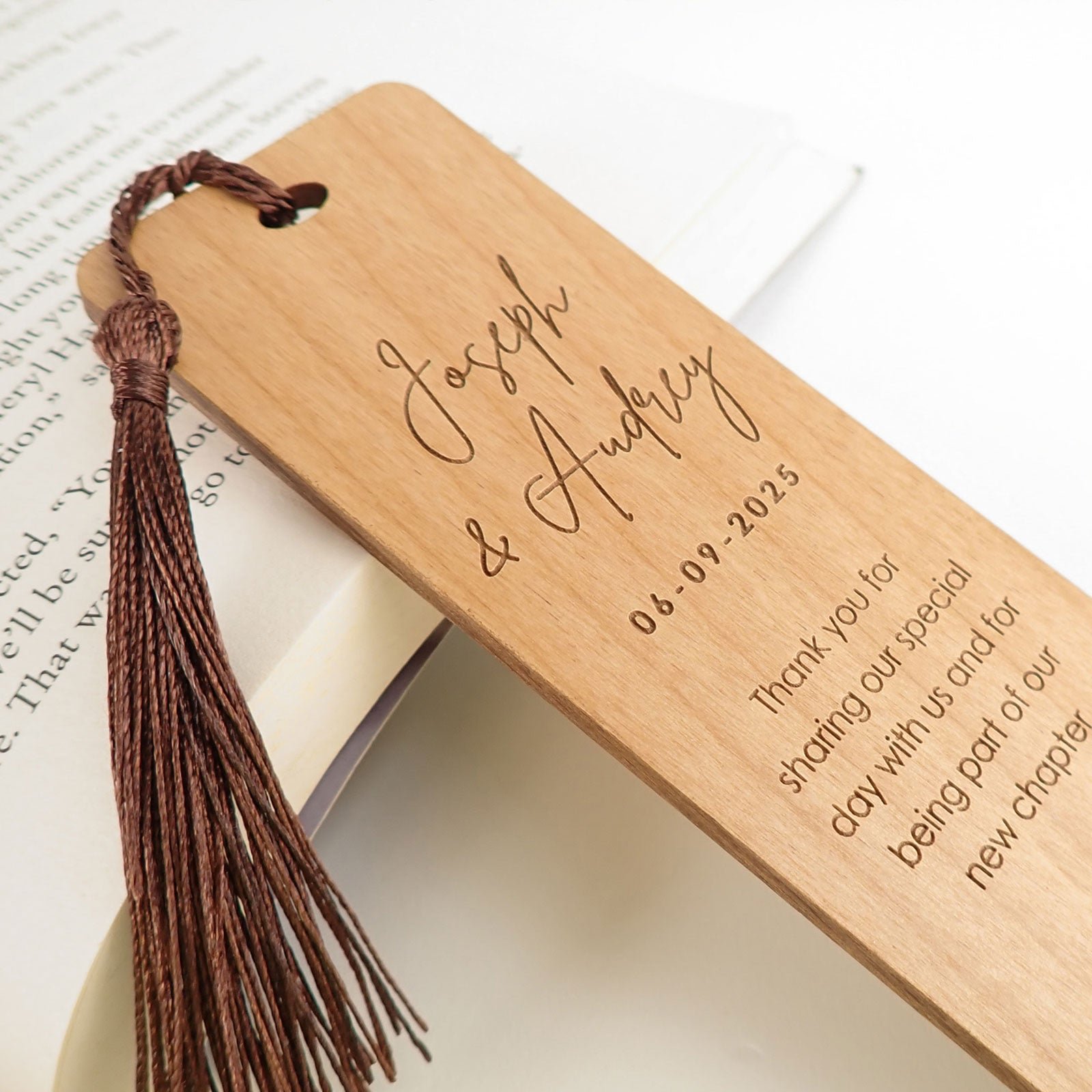 Wooden Engraved Laser-Cut Bookmark Wedding Favour
