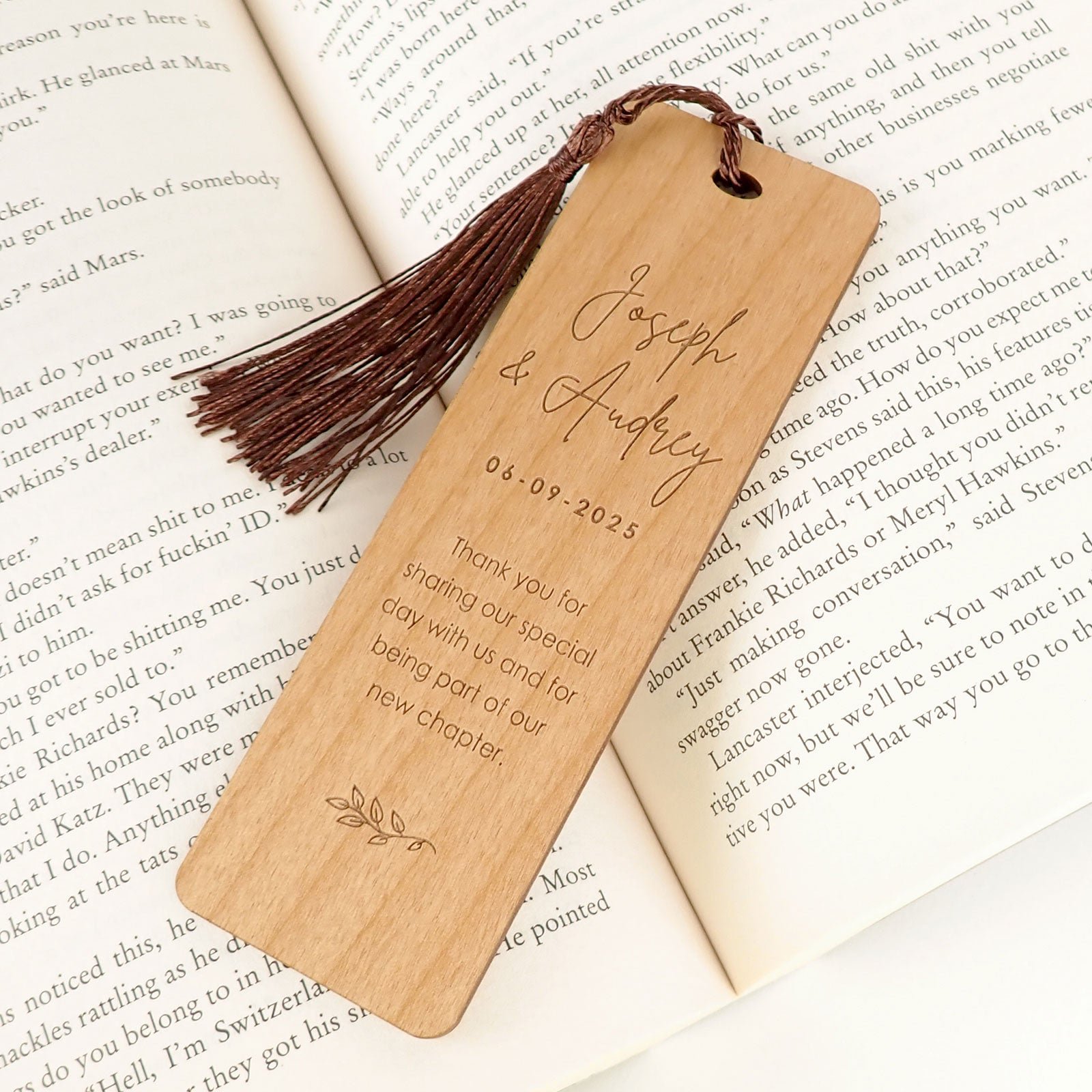 Wooden Engraved Laser-Cut Bookmark Wedding Favour