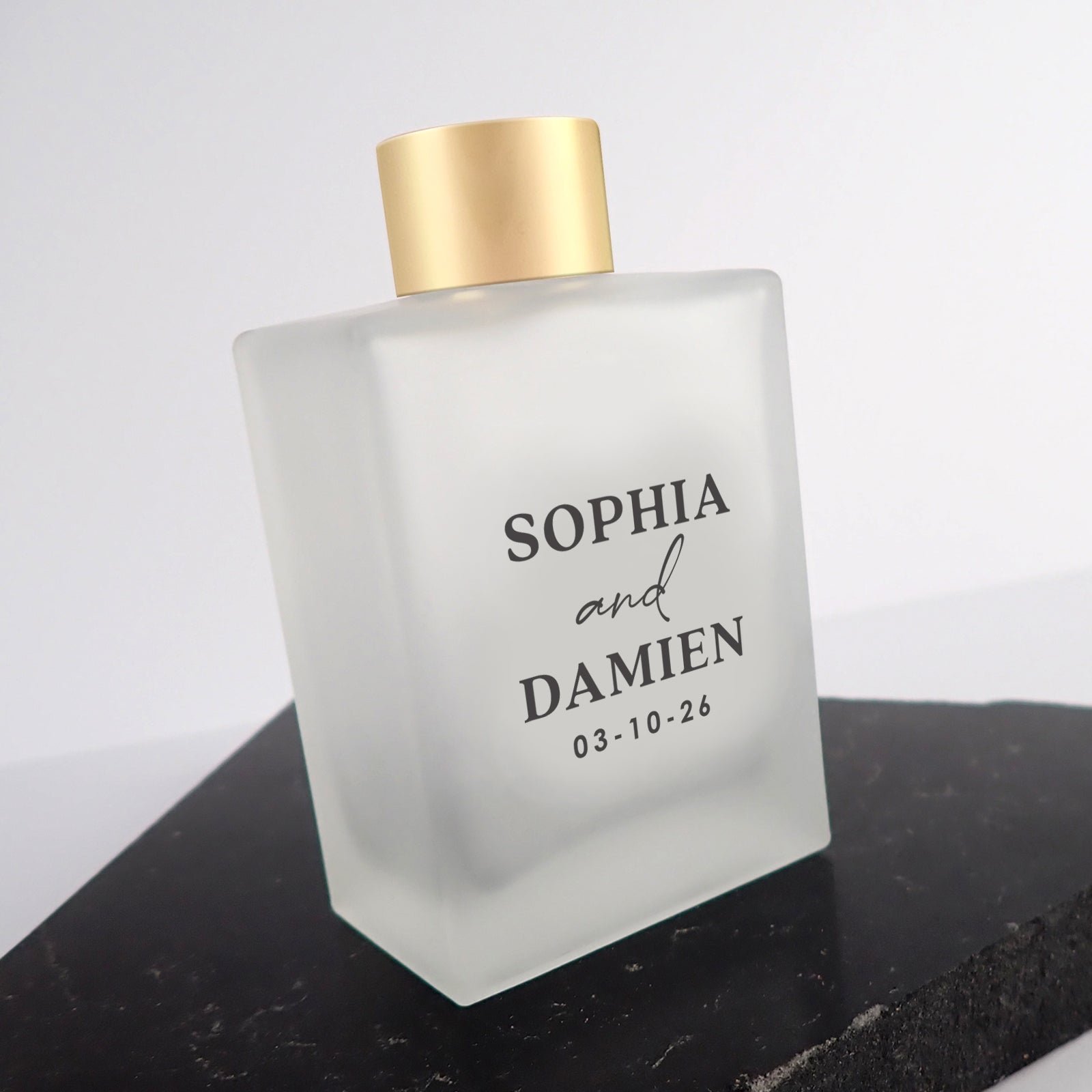 Personalised Frosted Glass 100ml Wedding Favour Bottle