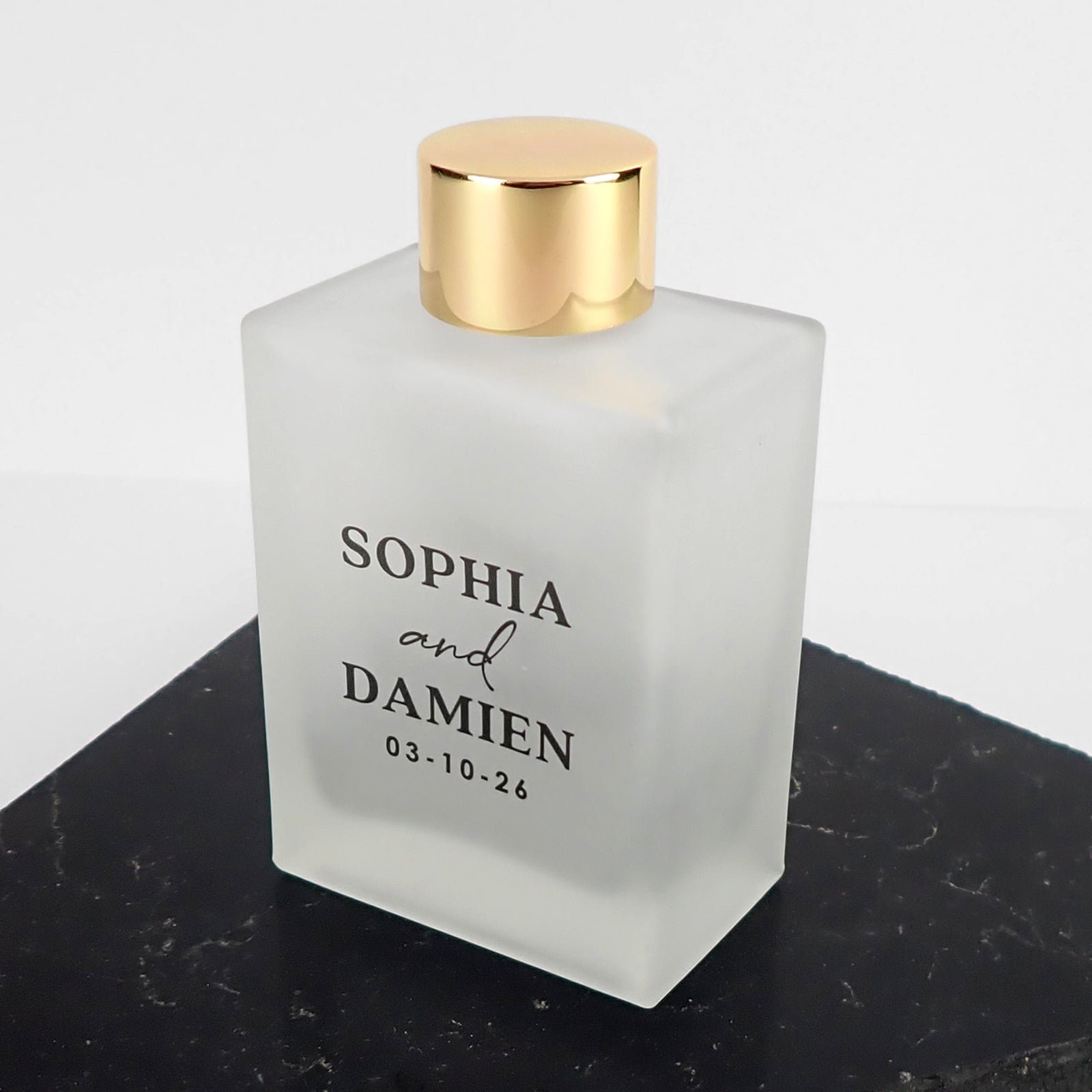 Personalised Frosted Glass 100ml Wedding Favour Bottle