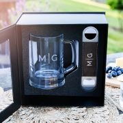 Gift Boxed Engraved Birthday 500ml Beer Mug and Leatherette Barmate