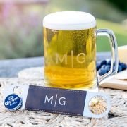 Gift Boxed Engraved Birthday 500ml Beer Mug and Leatherette Barmate