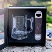 Gift Boxed Engraved Bridal Party 500ml Beer Mug and Leatherette Barmate