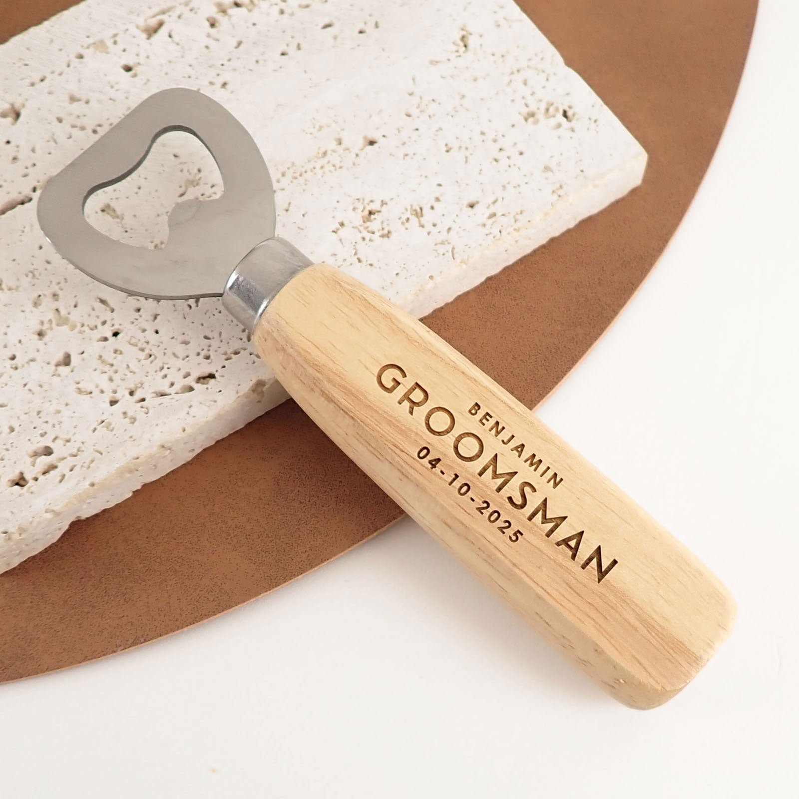 Engraved Wooden Handle Bottle Opener Bridal Party Gift