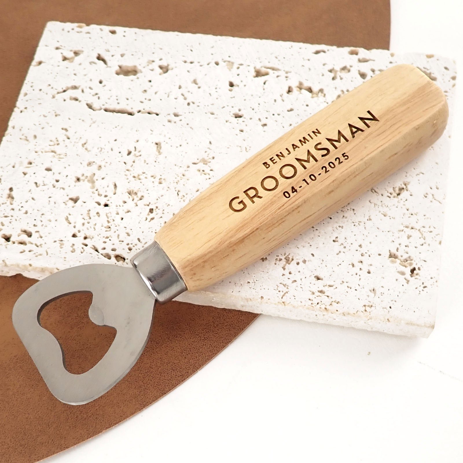 Engraved Wooden Handle Bottle Opener Bridal Party Gift