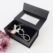 Infinity Bottle Opener with Engraved Wedding Acrylic ‘Heart’ Gift Tag