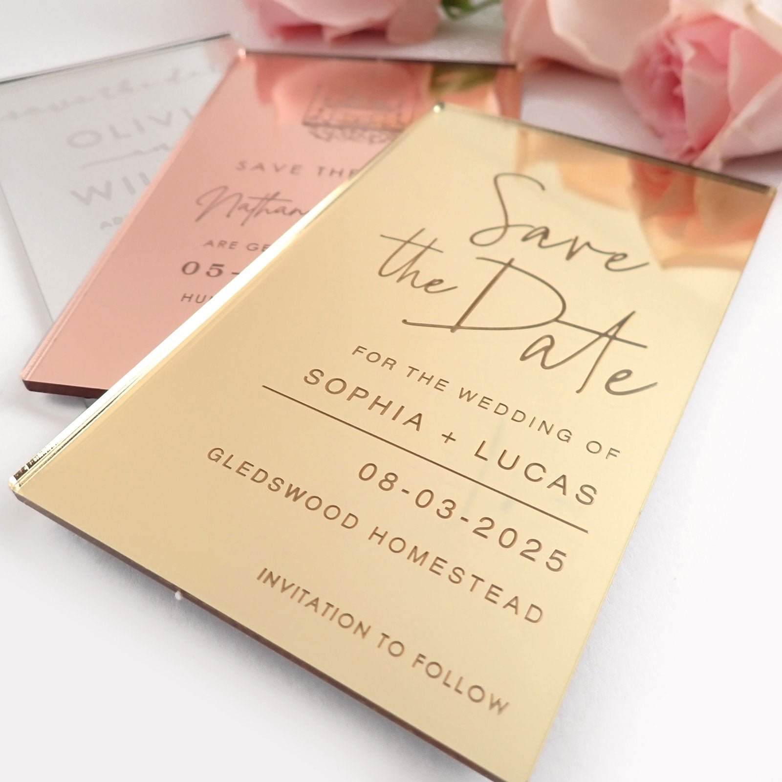 11B Engraved Mirror Acrylic ‘Save the Date’ Cards
