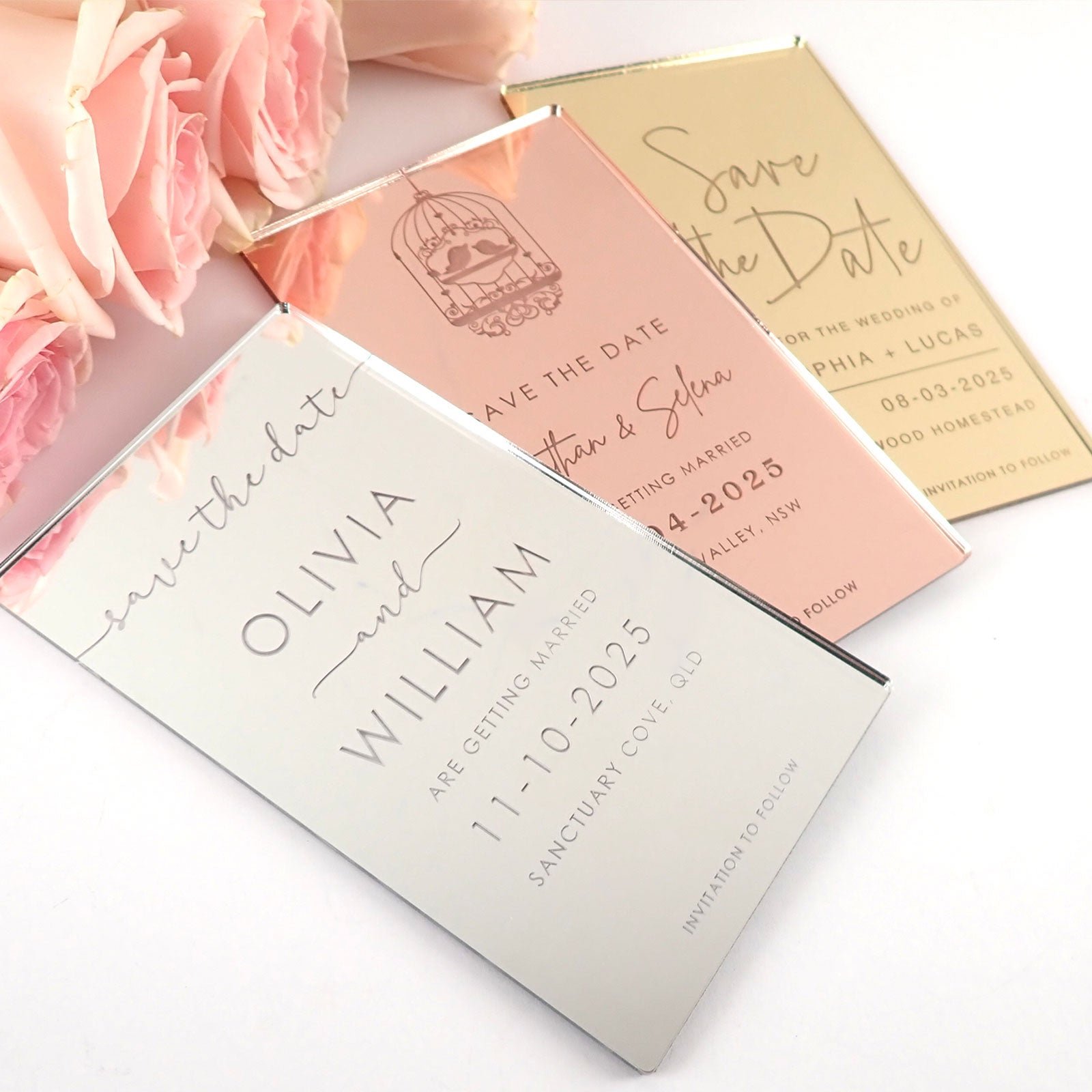 11B Engraved Mirror Acrylic ‘Save the Date’ Cards