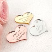 Engraved Mirror Acrylic Heart Wedding Gift Tags