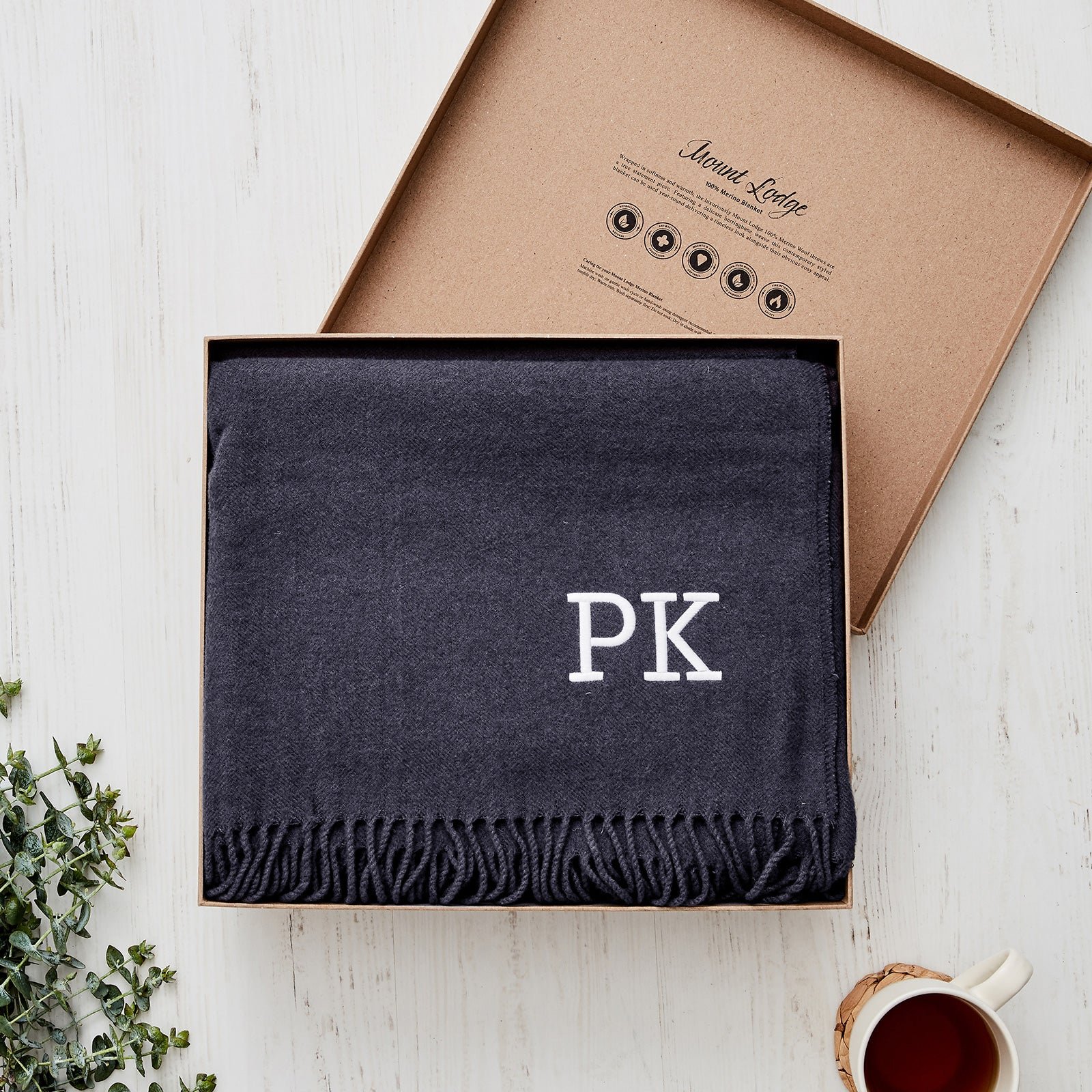 Embroidered 100% Merino Wool Blanket with Gift Box