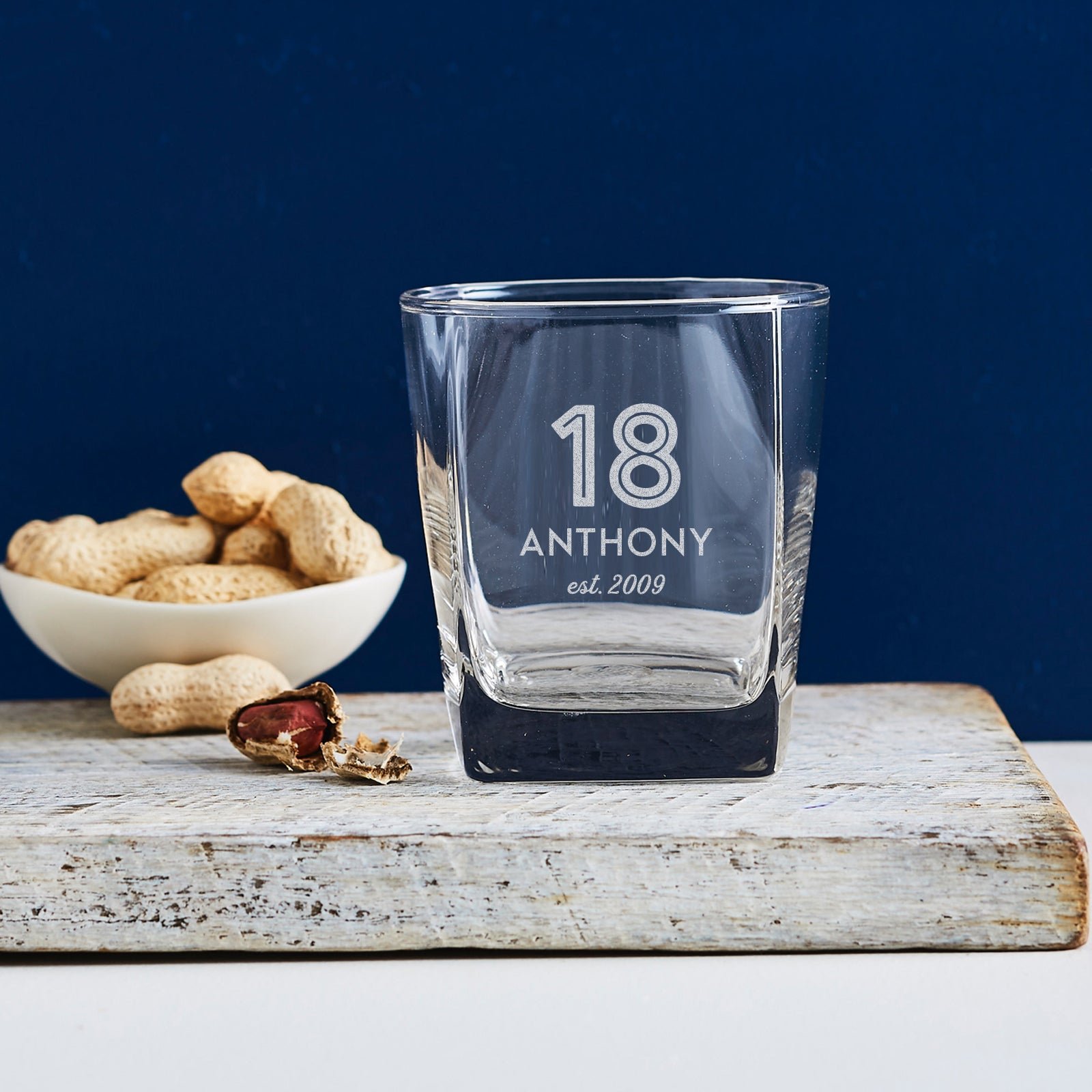 Engraved 295ml Square Whiskey Glass 18th Birthday Gift