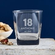 Engraved 295ml Square Whiskey Glass 18th Birthday Gift