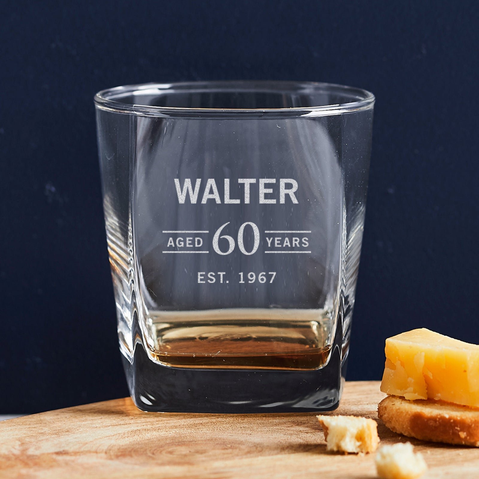 Engraved 295ml Square Whiskey Glass 60th Birthday Gift
