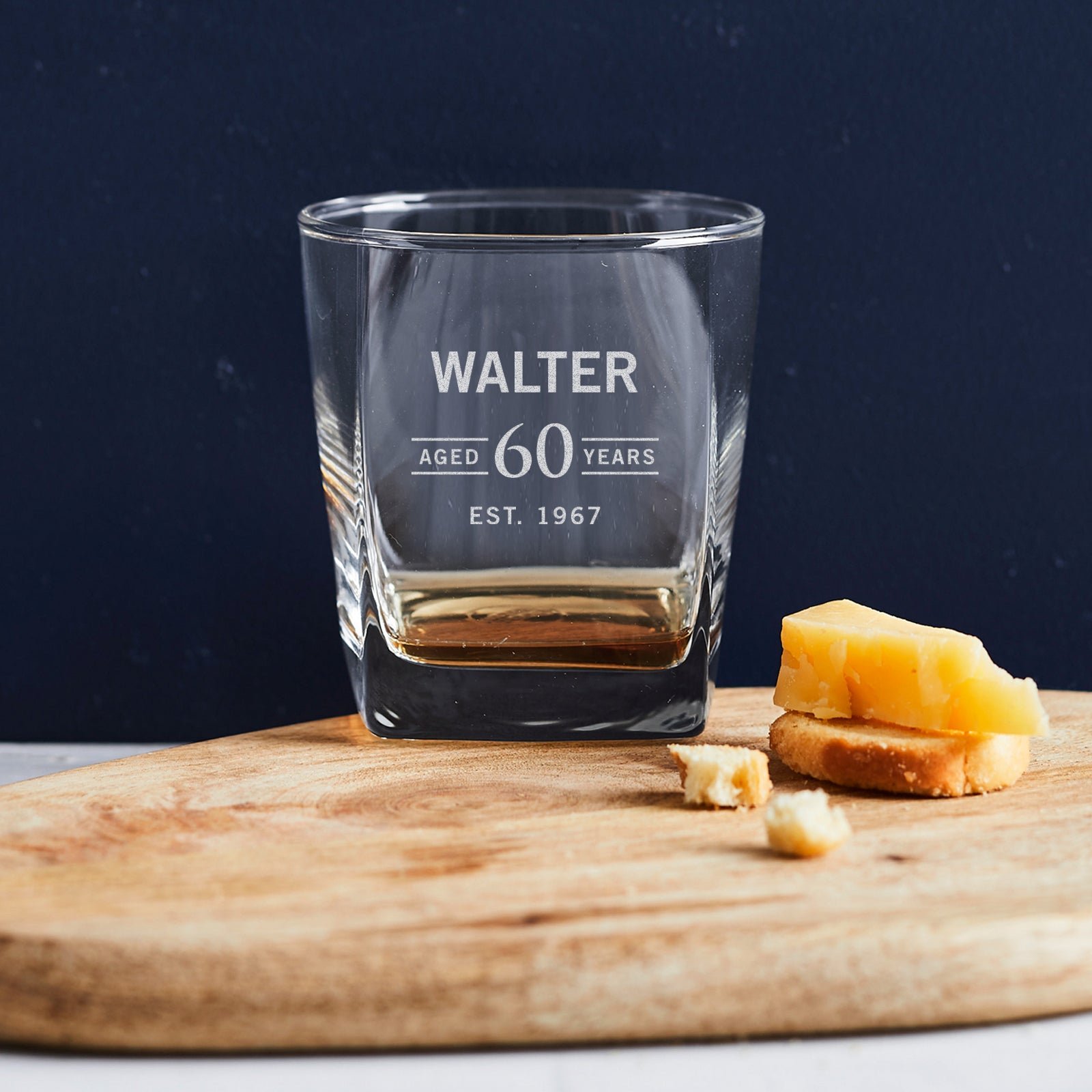 Engraved 295ml Square Whiskey Glass 60th Birthday Gift