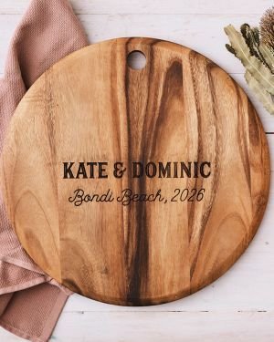 Engraved Wedding Round Acacia Serving Board