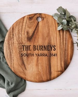 Engraved Wedding Round Acacia Serving Board