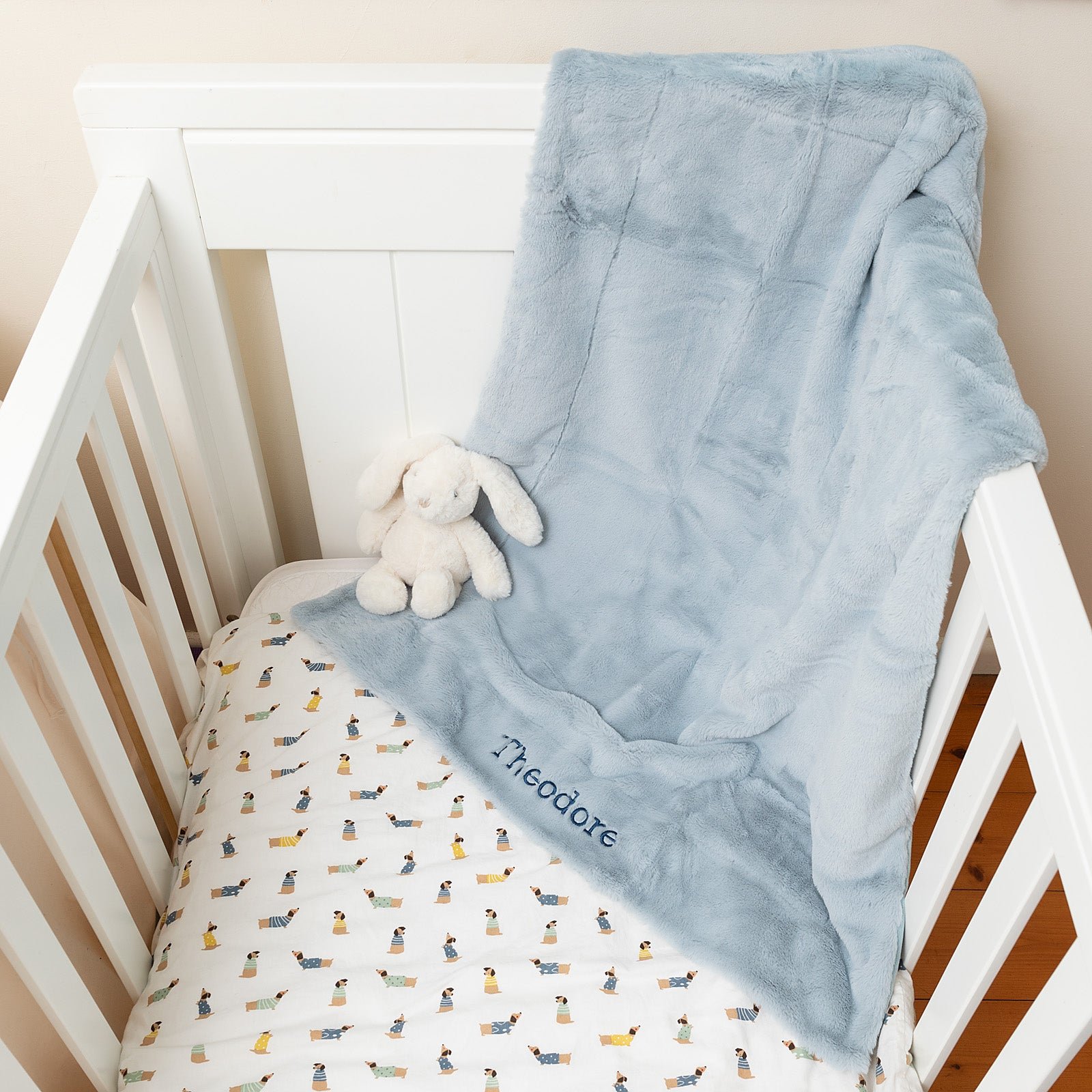 Personalised Faux Fur Baby Blanket Pale Blue