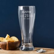 Engraved 425ml Beer Glass 21st Birthday Gift