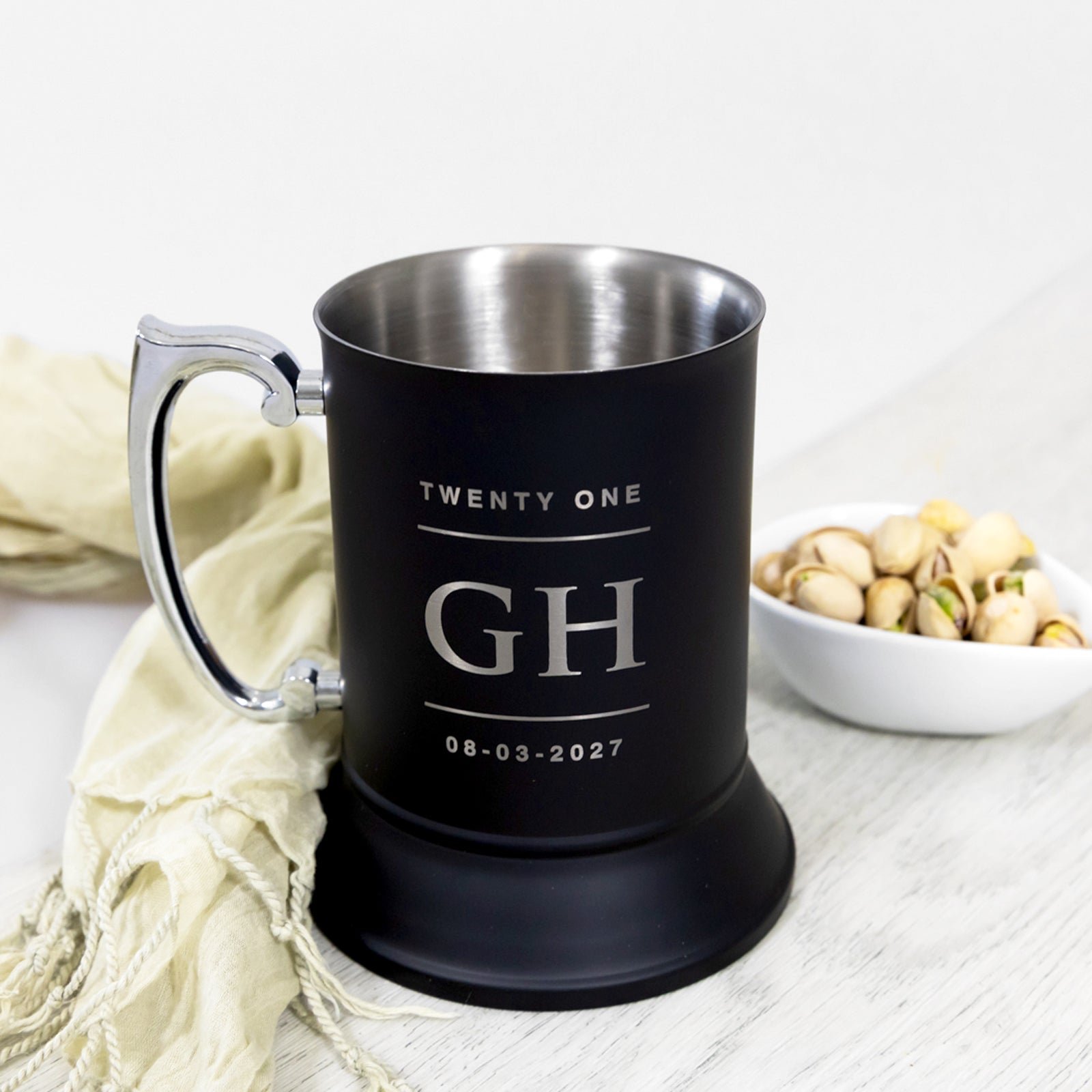 Engraved Birthday Matte Black Metal Beer Mug with Gift Box