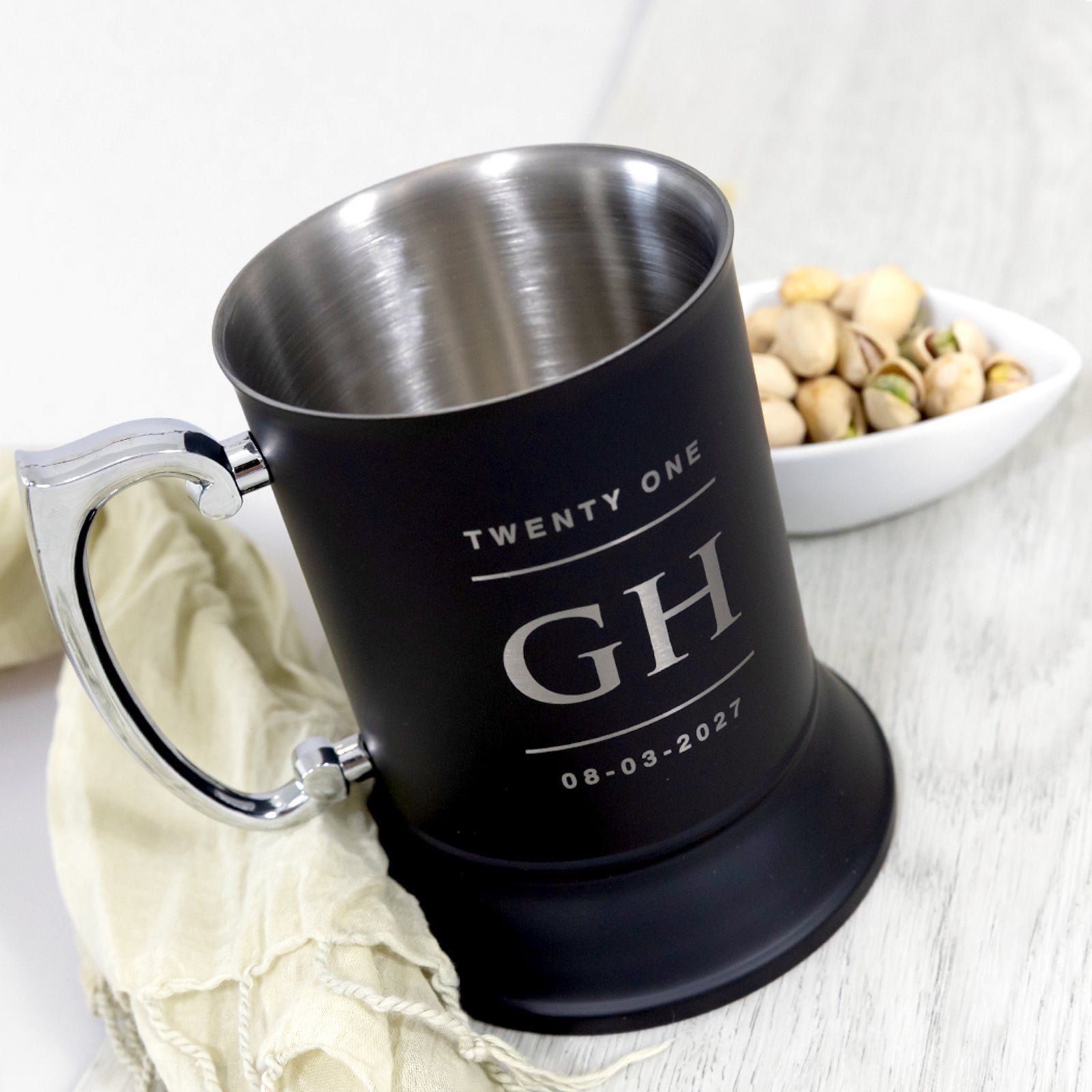 Engraved Birthday Matte Black Metal Beer Mug with Gift Box