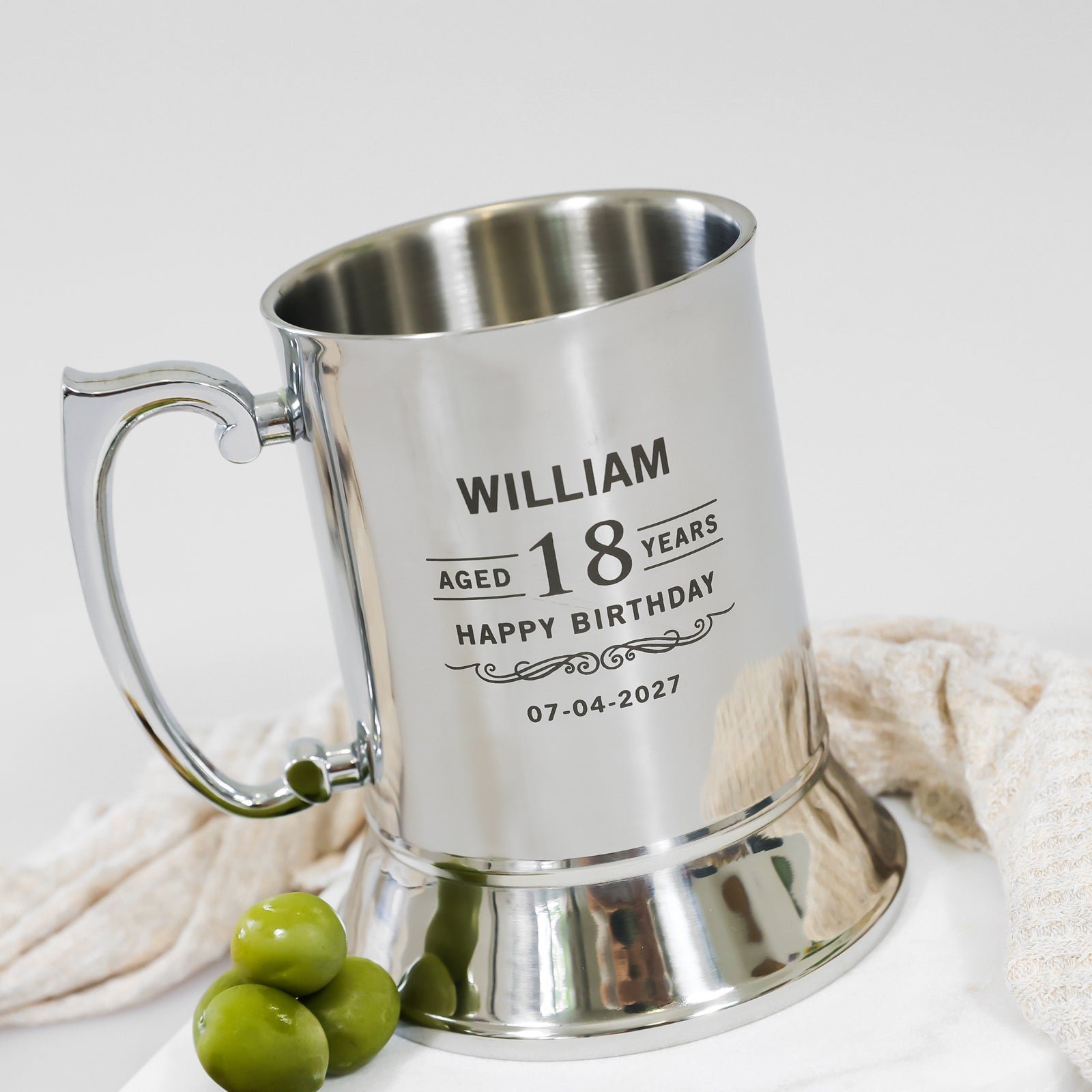 Engraved Birthday Silver Metal Beer Mug with Gift Box