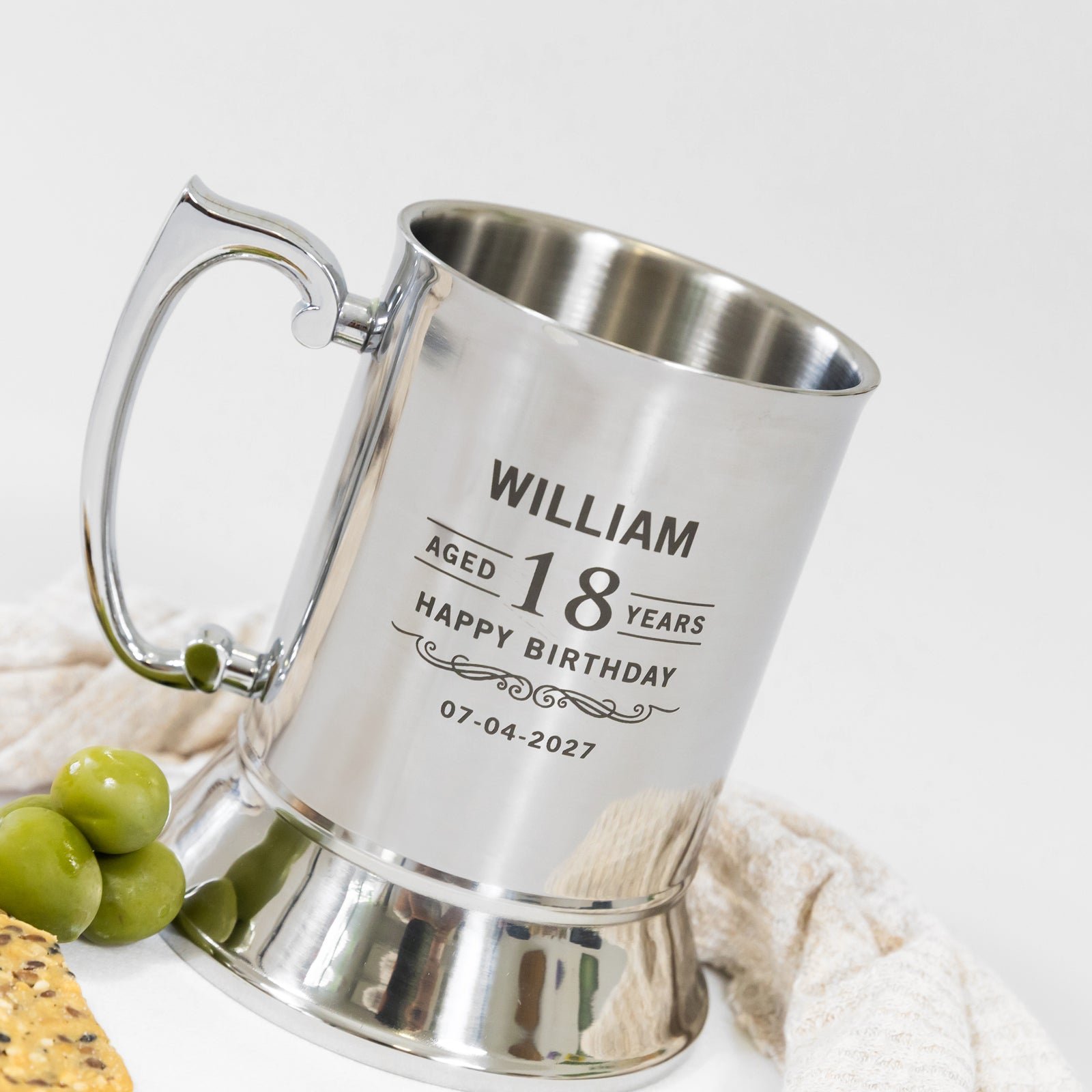 Engraved Birthday Silver Metal Beer Mug with Gift Box