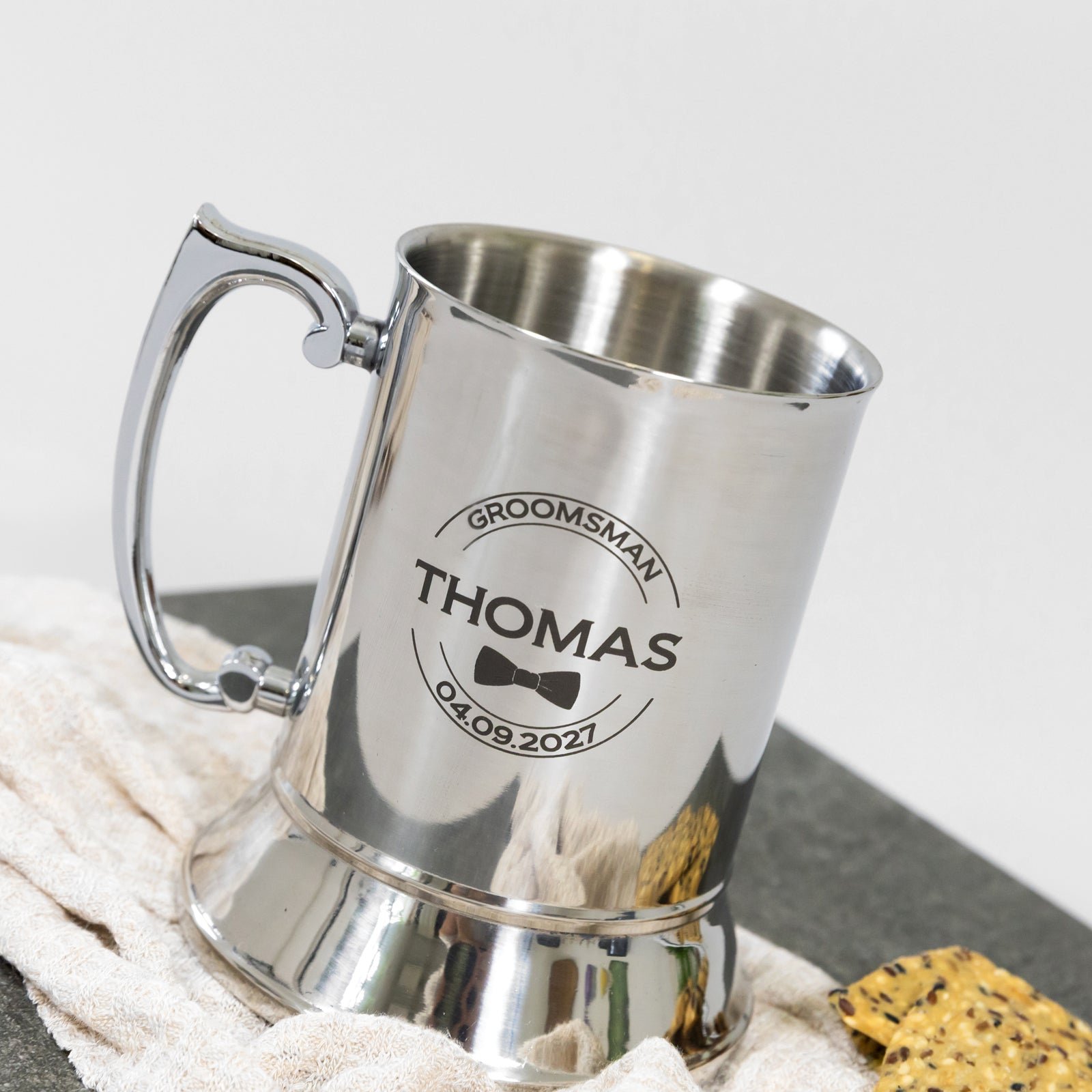 Engraved Bridal Party Silver Metal Beer Mug with Gift Box