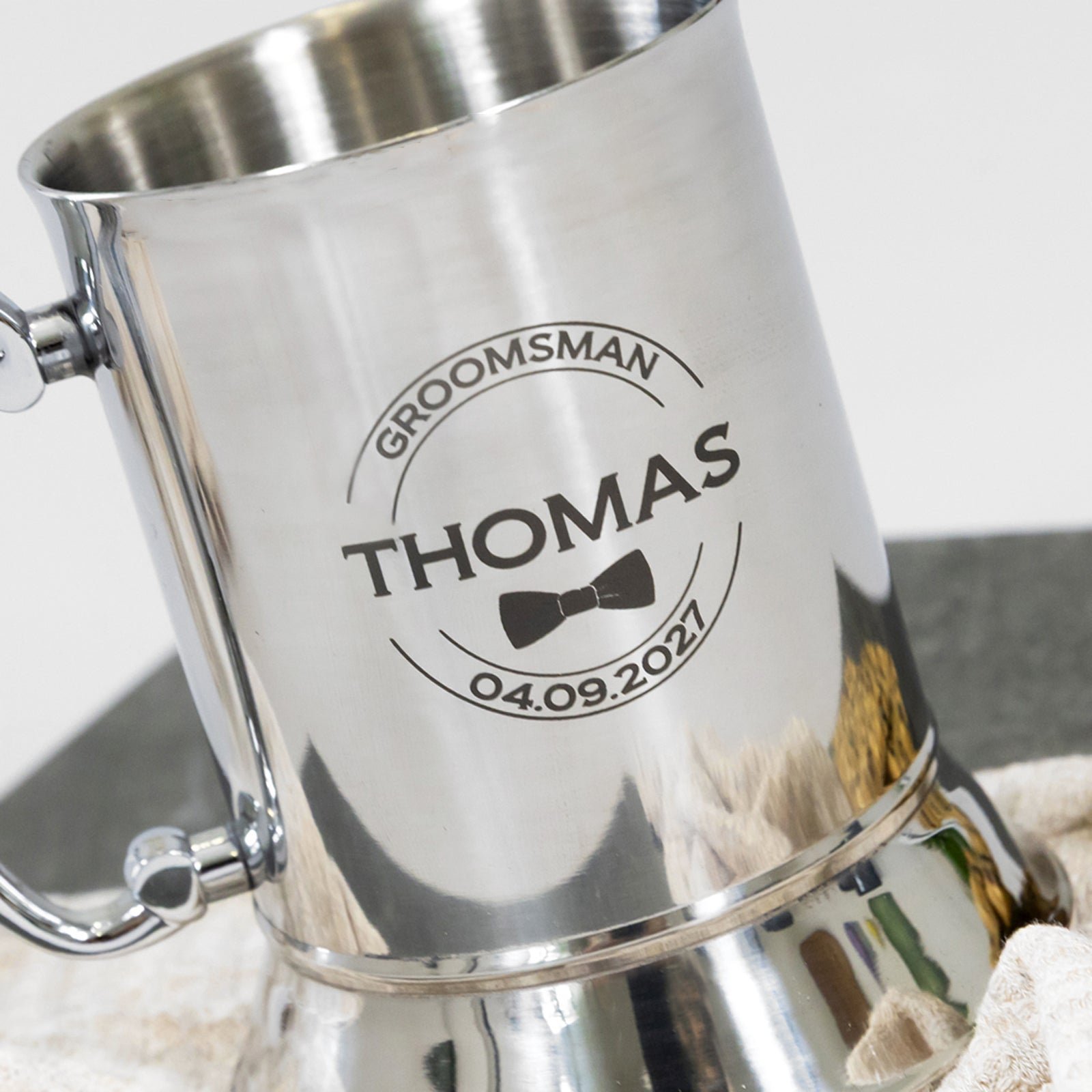 Engraved Bridal Party Silver Metal Beer Mug with Gift Box