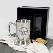 Engraved Bridal Party Silver Metal Beer Mug with Gift Box