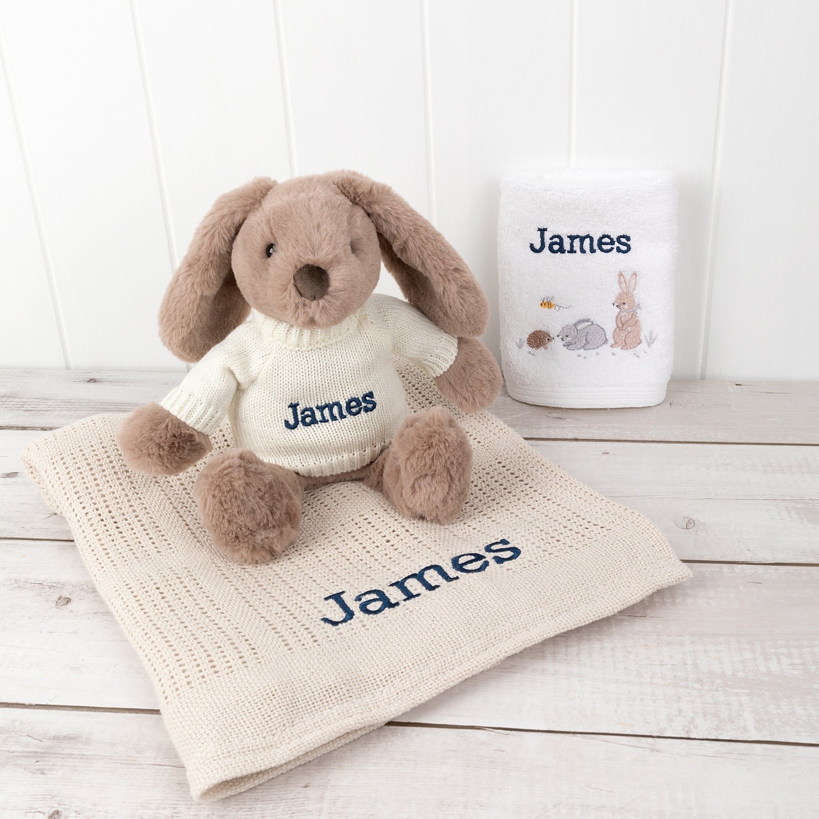 Embroidered Bunny Hamper Gift Set – Taupe