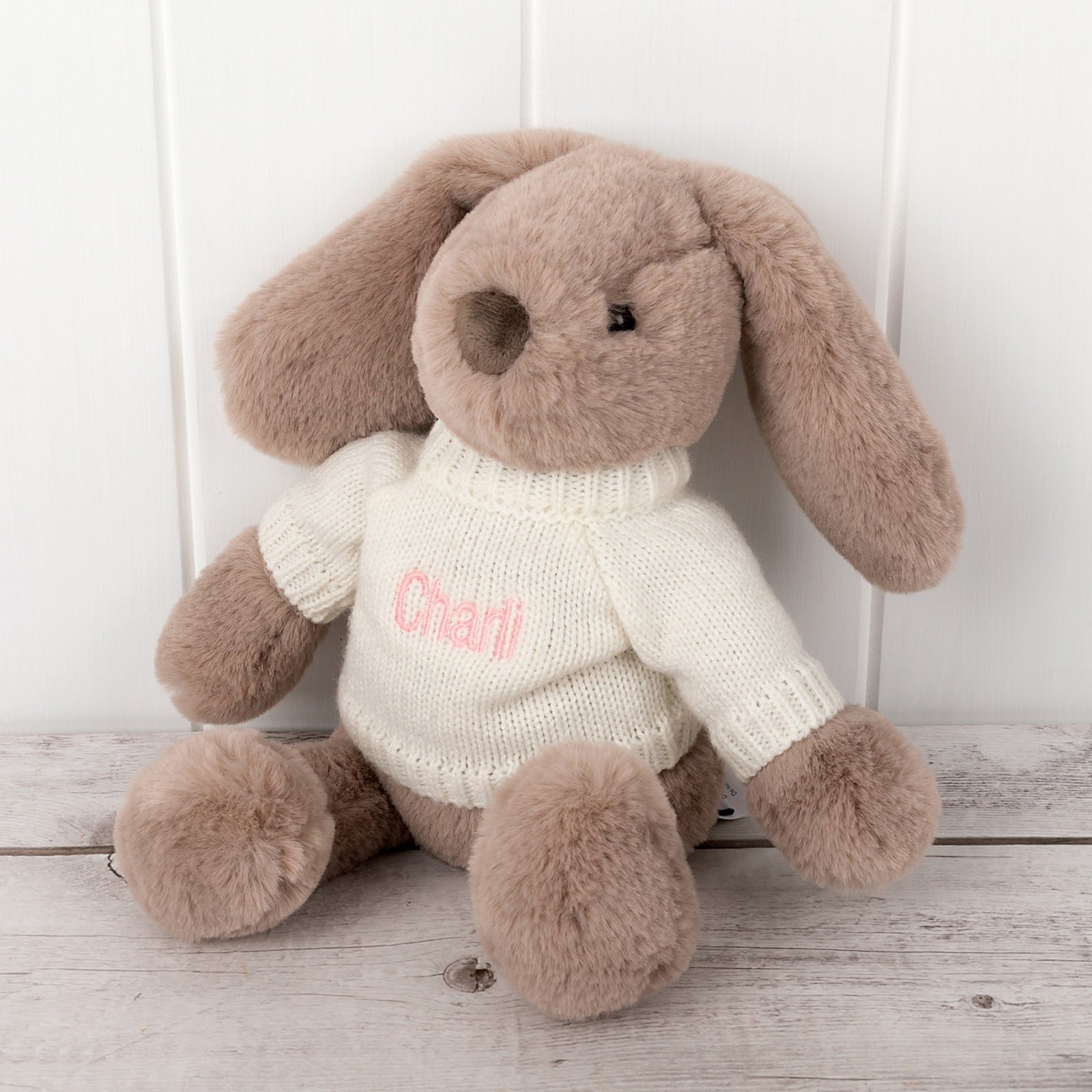 Personalised Bunny with Knitted Jumper