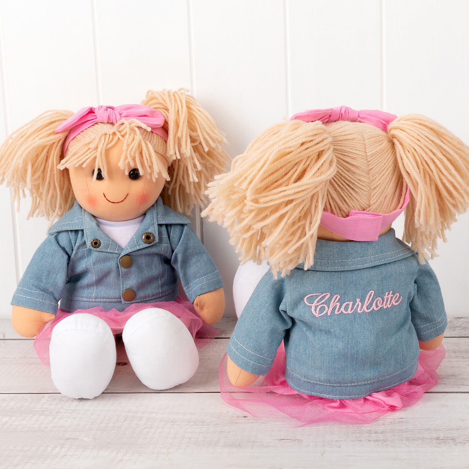 Personalised Rag Doll Lottie with Denim Jacket