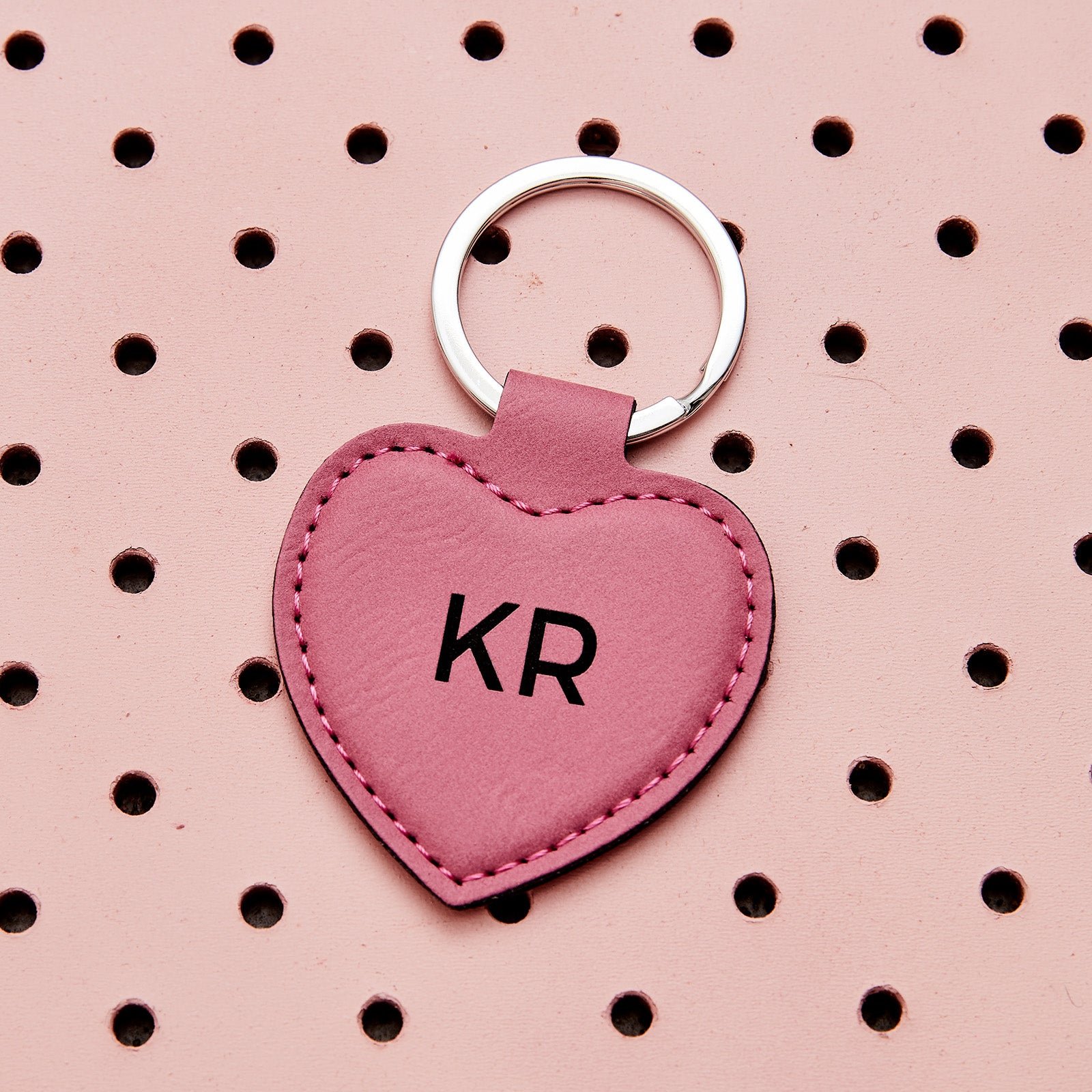 Personalised Heart Shaped Pink Leatherette Keyring