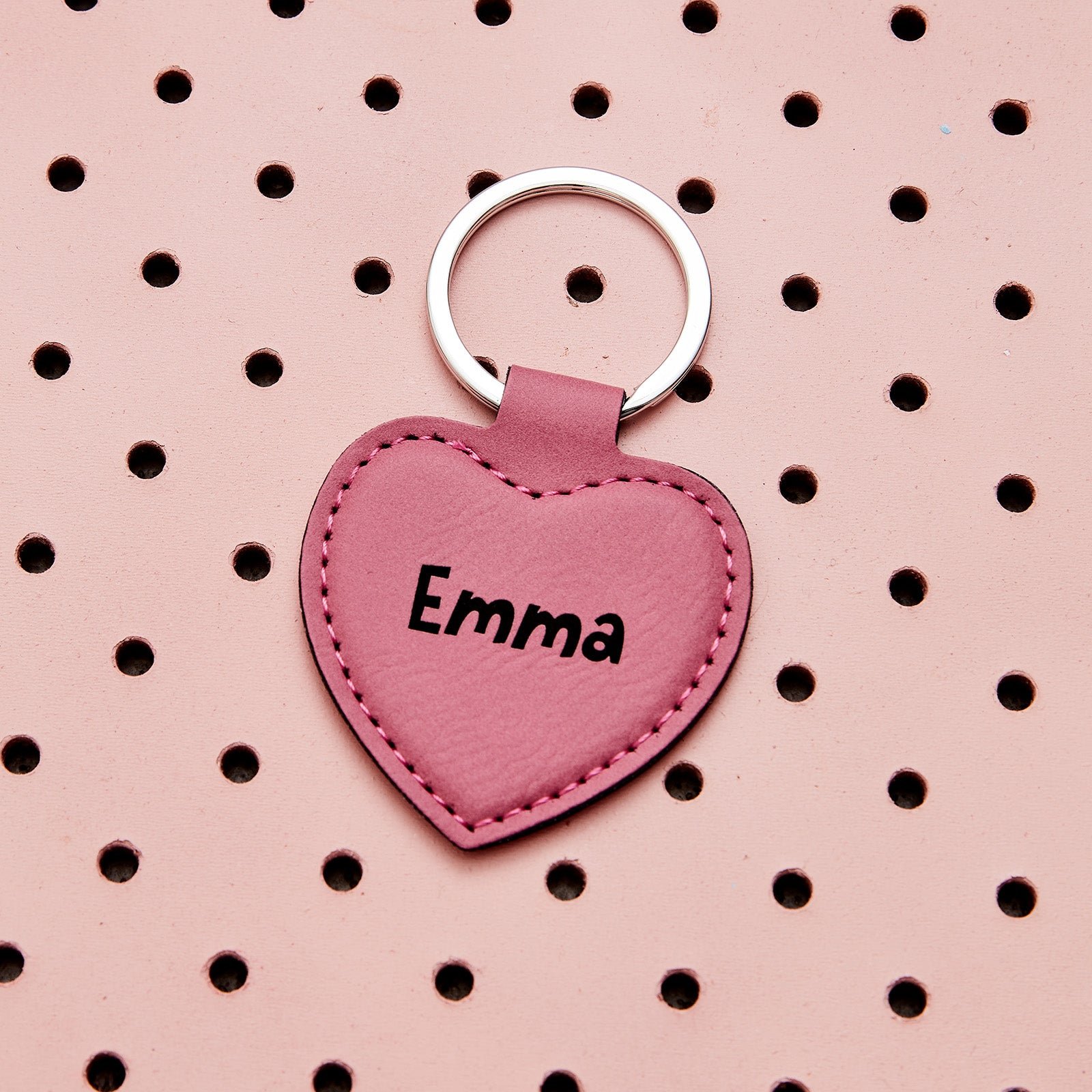 Personalised Heart Shaped Pink Leatherette Keyring