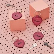 Personalised Heart Shaped Pink Leatherette Keyring