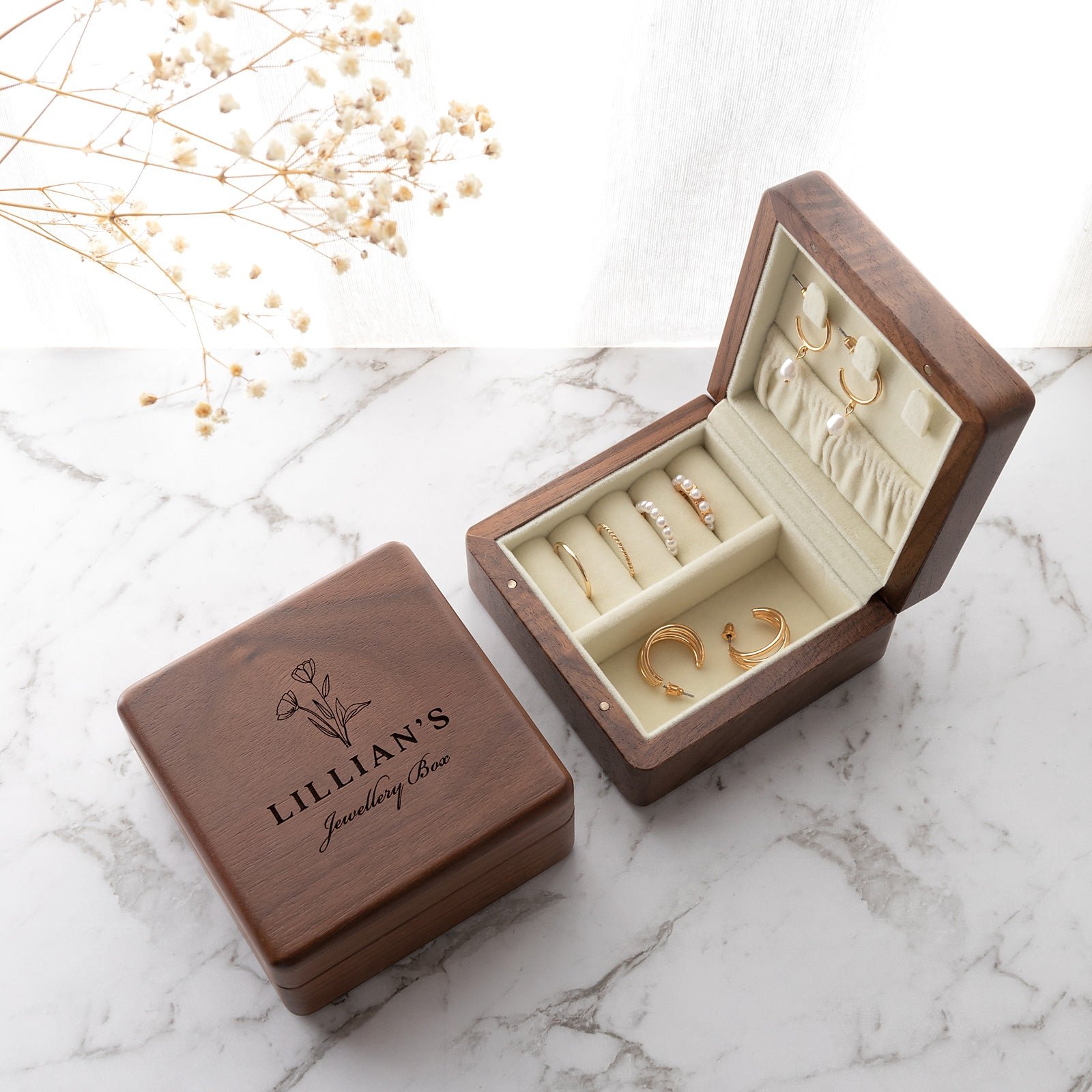 Personalised Jewellery Box Gift Walnut Finish