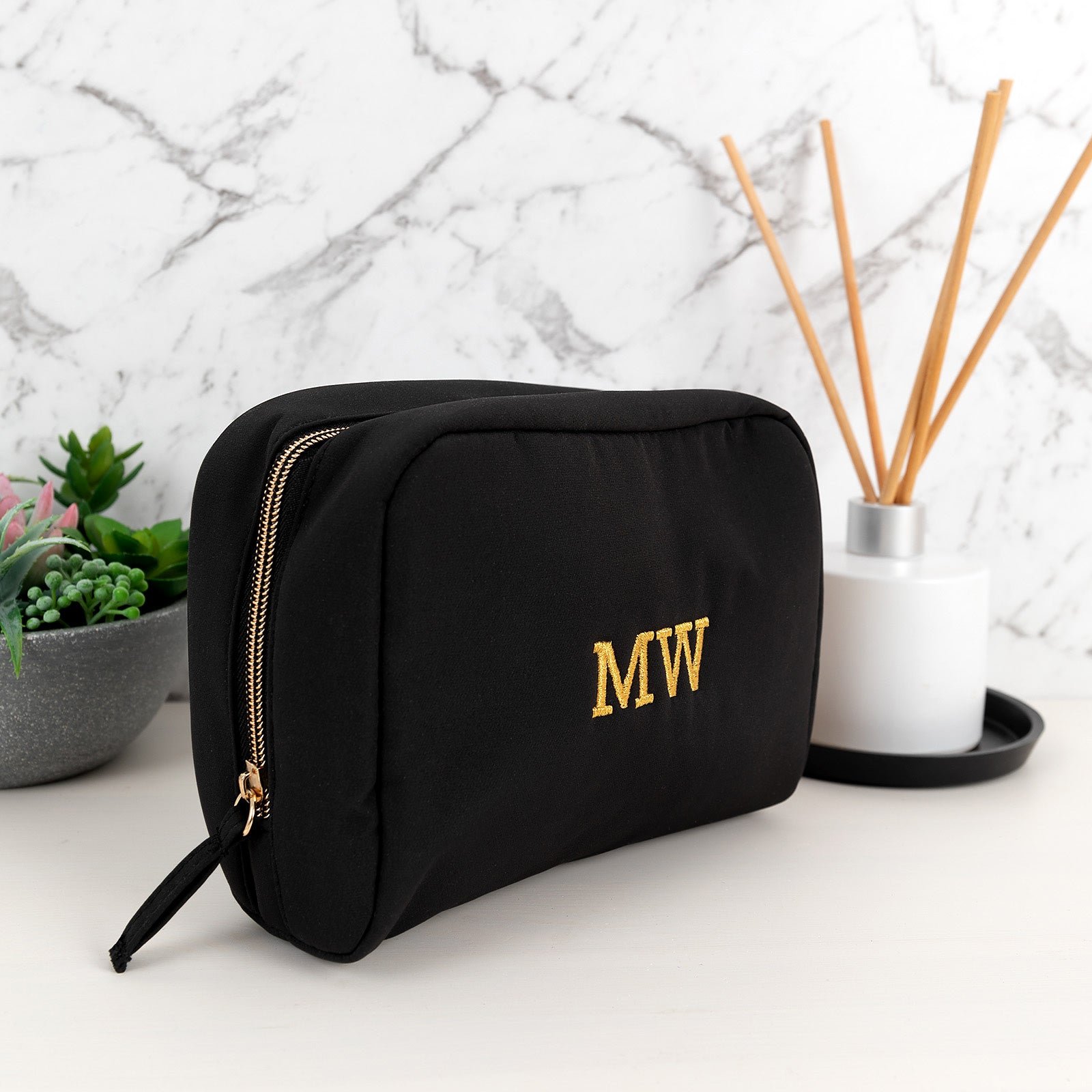 Monogrammed Black Makeup Bag