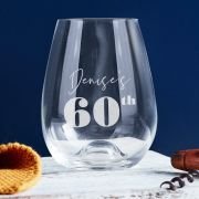 Engraved 460ml Stemless Wine Glass 60th Birthday Gift